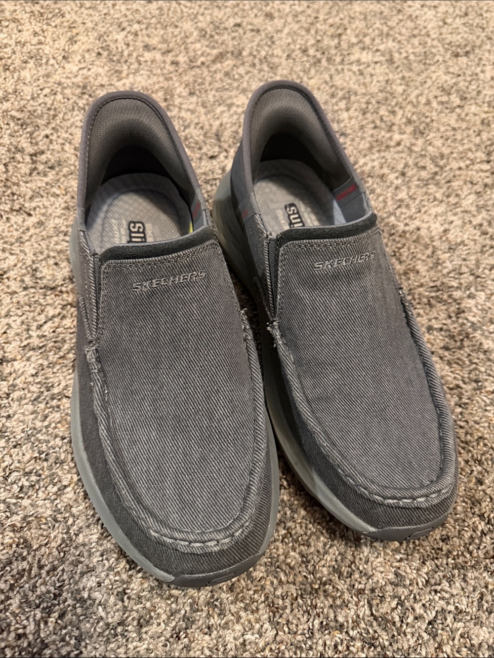 Skechers Men's Charcoal Slip-In Canvas Loafers Arch Fit Extra Wide Fit Size 9